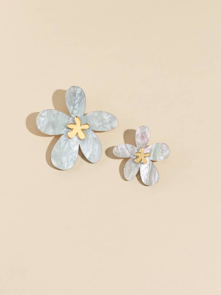 Flora - Flower Acrylic Statement Studs in Sea Foam for wholesale by Moon-Seed