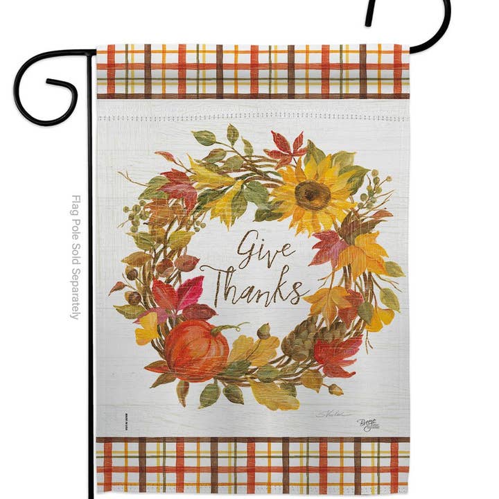 Two Group Flag Co - Wholesale Flag - Give Thanks Wreath Falltime Harvest Autumn Decor Flag