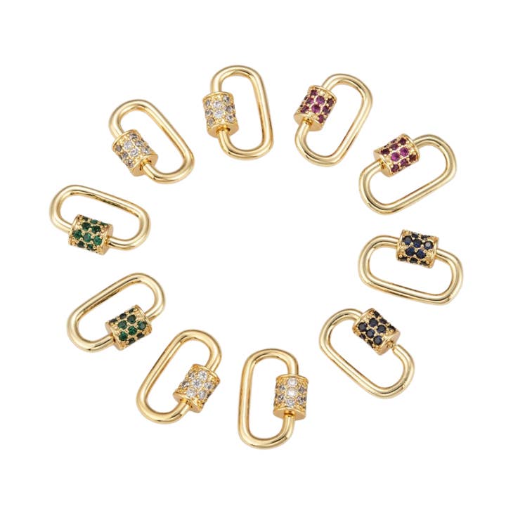* Petit mousqueton Gabi doré assorti | Mousqueton à vis ovale en zircone cubique pour la vente par The Charm Bar Company