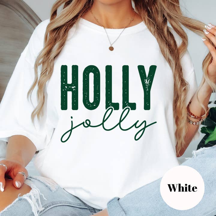 Epic Life - Designed - Wholesale Screen Printed T-Shirt - Women's - Holly Jolly Shirt or Sweatshirt – Christmas Holiday Top – S-4XL Plus Size – Multiple Colors