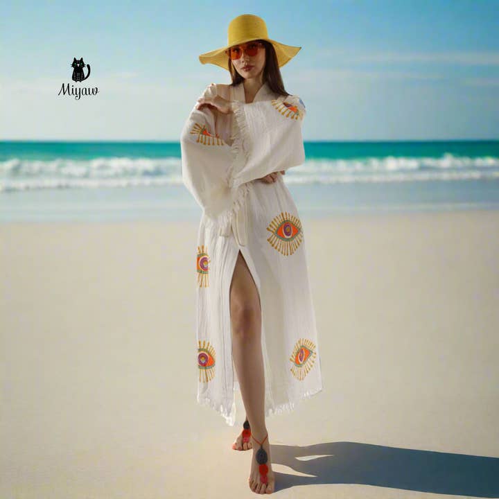 Wholesale Organic Cotton Duster – Neon Eye Kimono Robe for wholesale by Pure & Chic, LLC - Miyawfashion