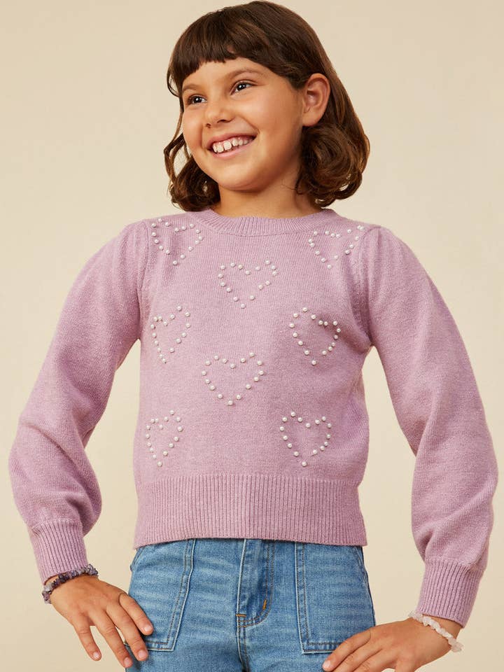 Pullovertrøje med perlehjerter til piger for engroshandel hos Hayden LA