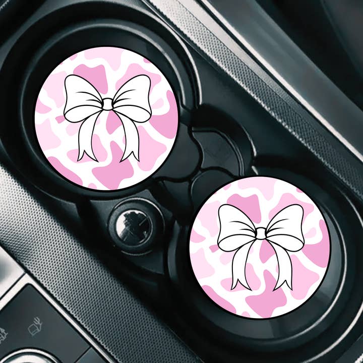Pink Camo Bow Car Coasters for wholesale by Twisted N Turquoise