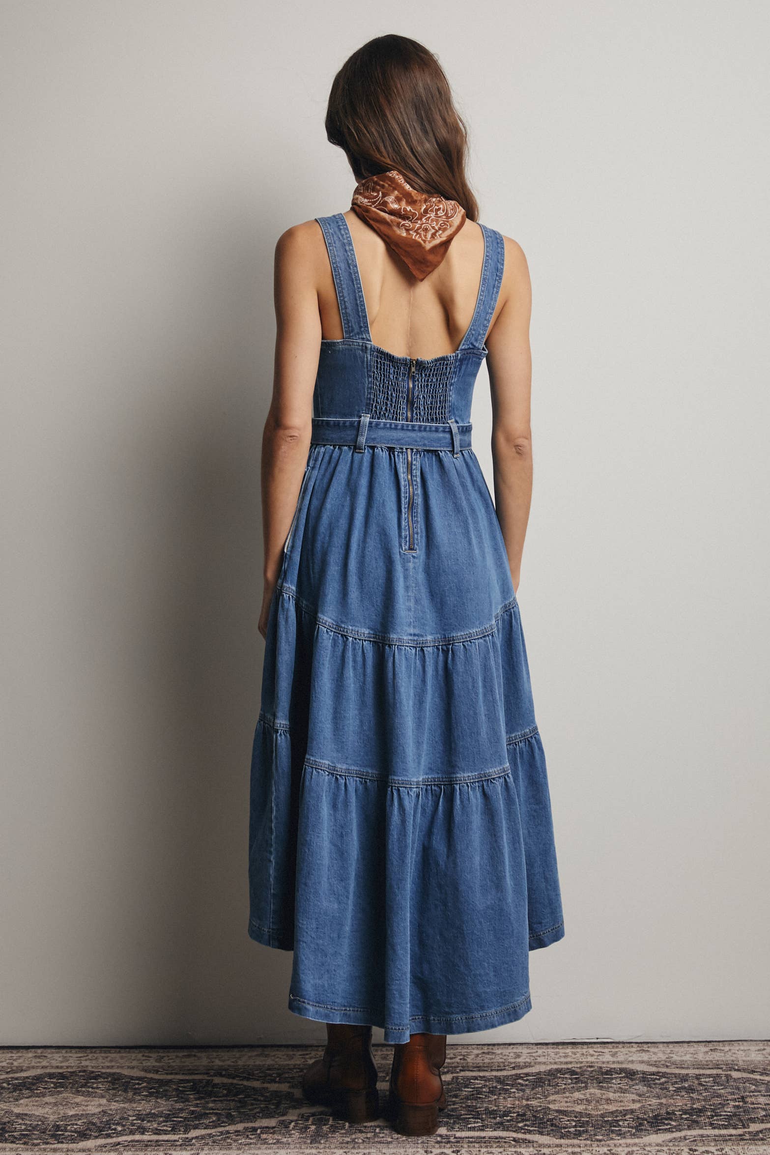 Forte - Wholesale Dress - Women's - Tiered Denim Maxi Dress FD00238