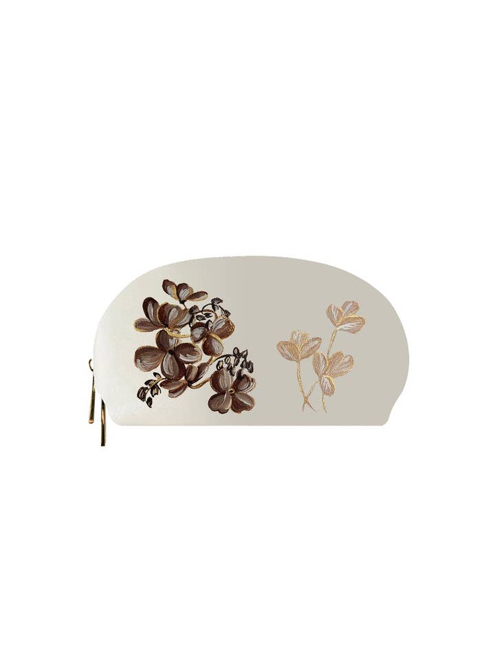 Trousse de maquillage beige à fleurs de café pour la vente par ALEPEL
