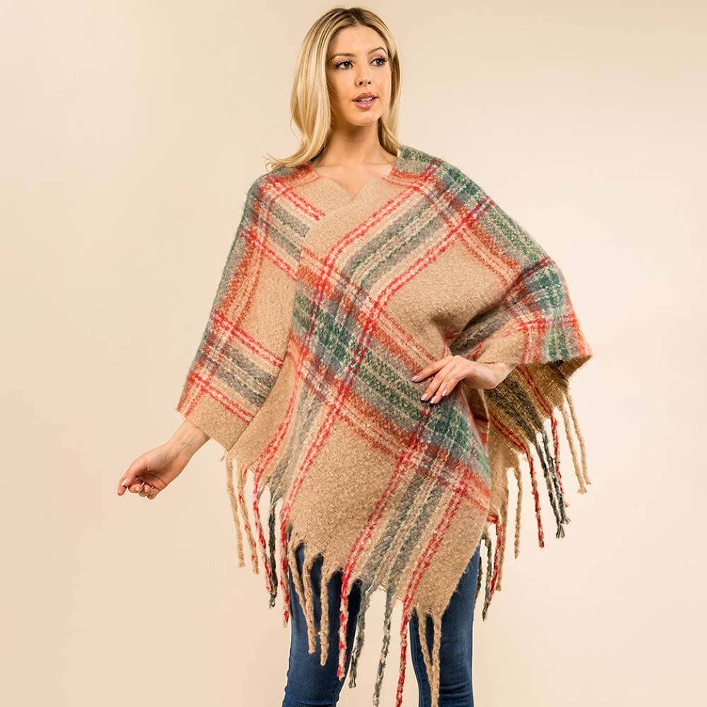 Sensibling Corp. - Wholesale Poncho - Dames - Poncho met Geruite Franjerand3