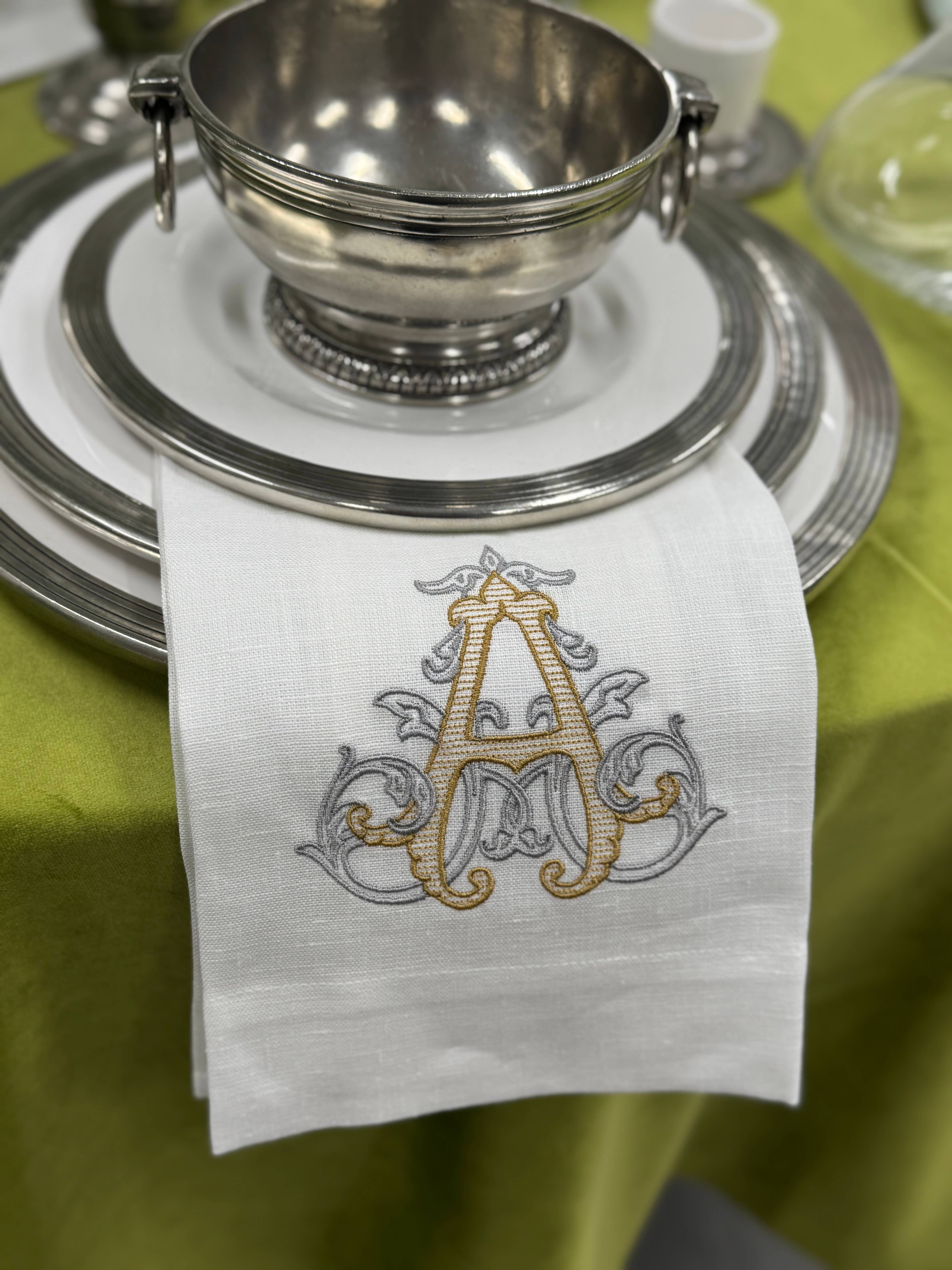 Arte Italica & Crown Linen Designs - Wholesale Tea Towel - Vintage Vine Monogram Linen Towel0