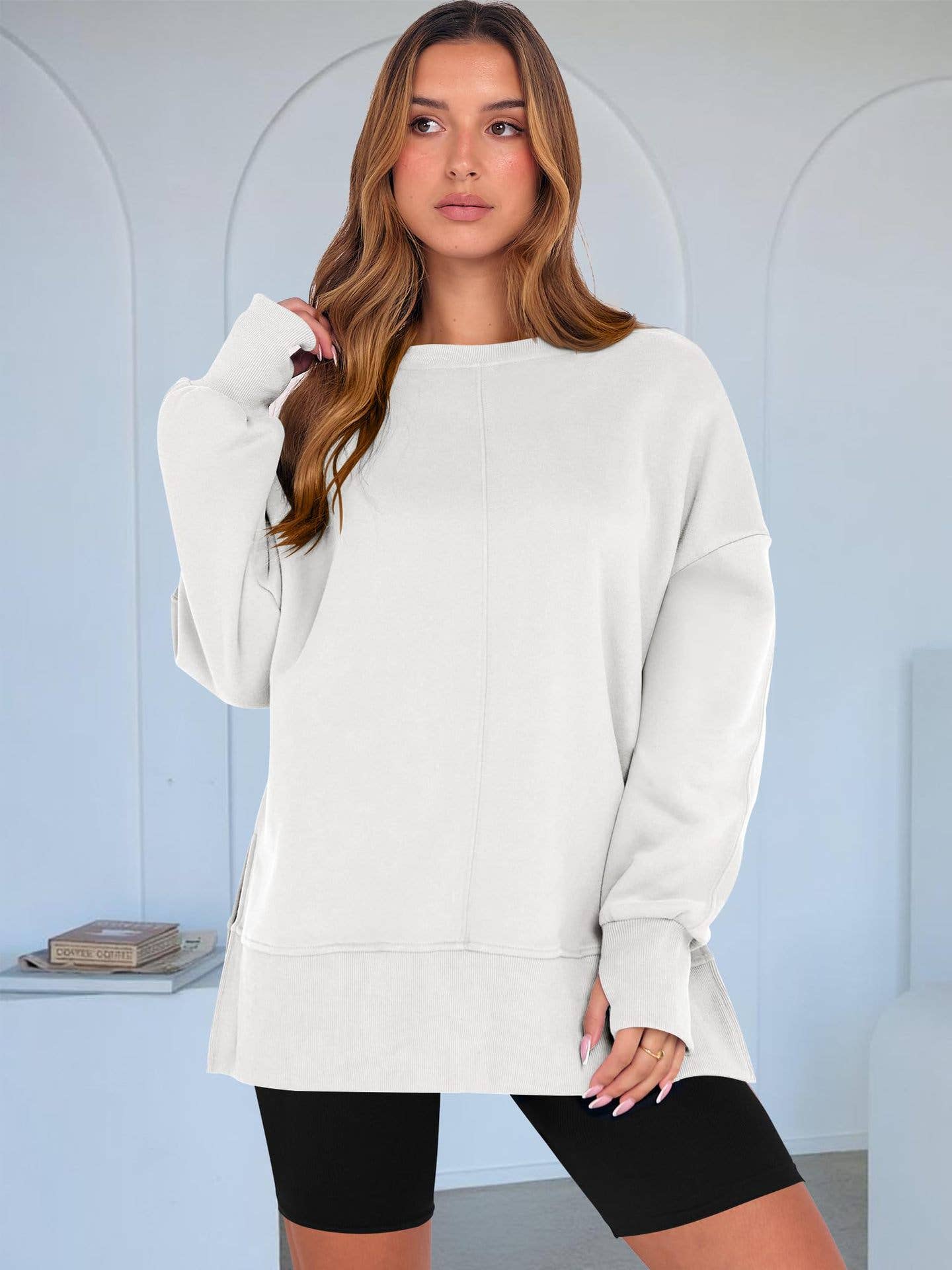 Lily Clothing - Wholesale Sweatshirt - Women's - Casual round-neck loose sporty split sweatshirt14