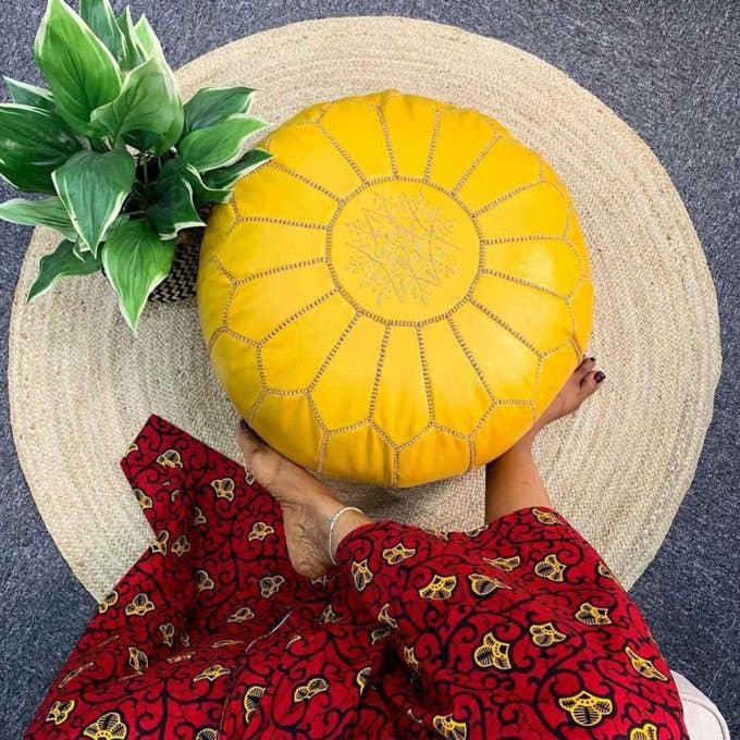 HandmadeBestSeller - Wholesale Pouf - Moroccan Leather Pouf ( Yellow ) unfilled3