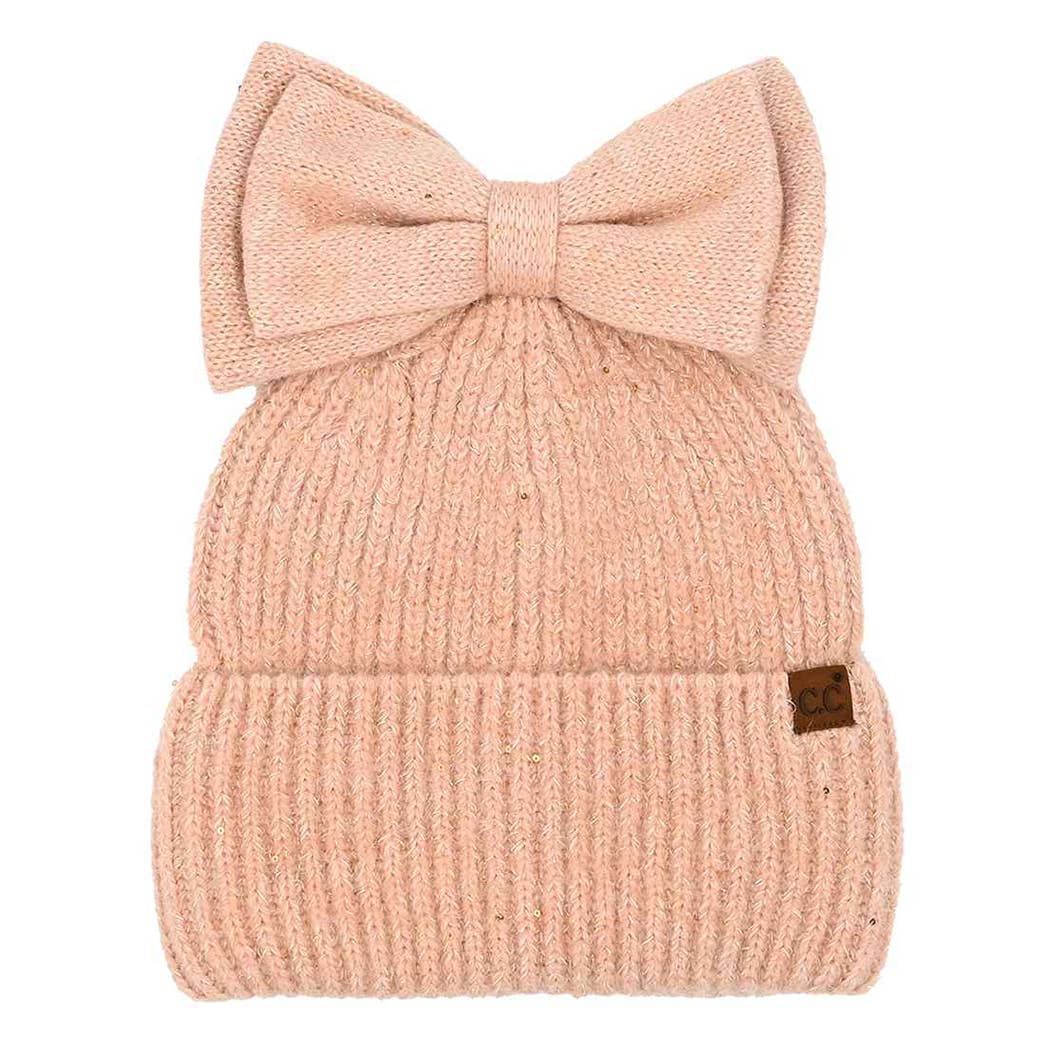 Fashion City – Engroshandel Beanie - Dame – Messy Bun Bow Beanie med pailletter7