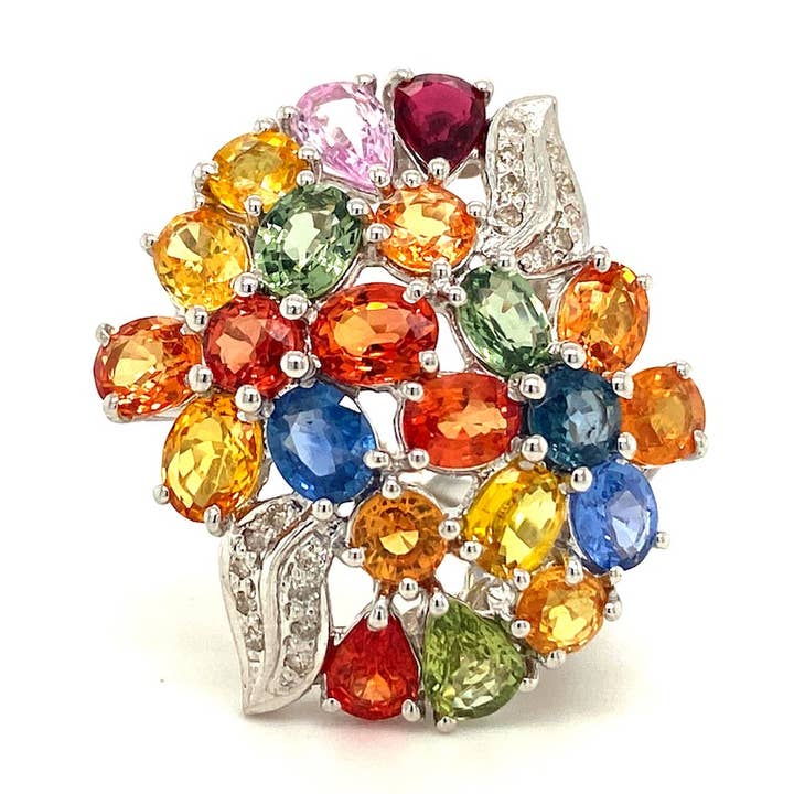 Multi saffierring in .925 sterling zilver - KSR 18884 voor wholesale door Kotawala Jewels