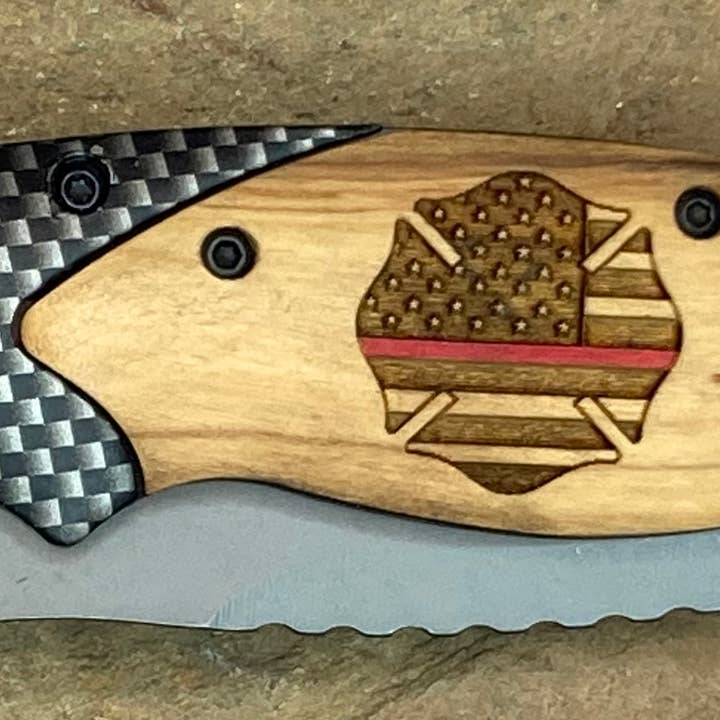 Quail Tail Laser Art - Wholesale Pocket Knife/Holder - Firefighter/Red Line #1 Knife1