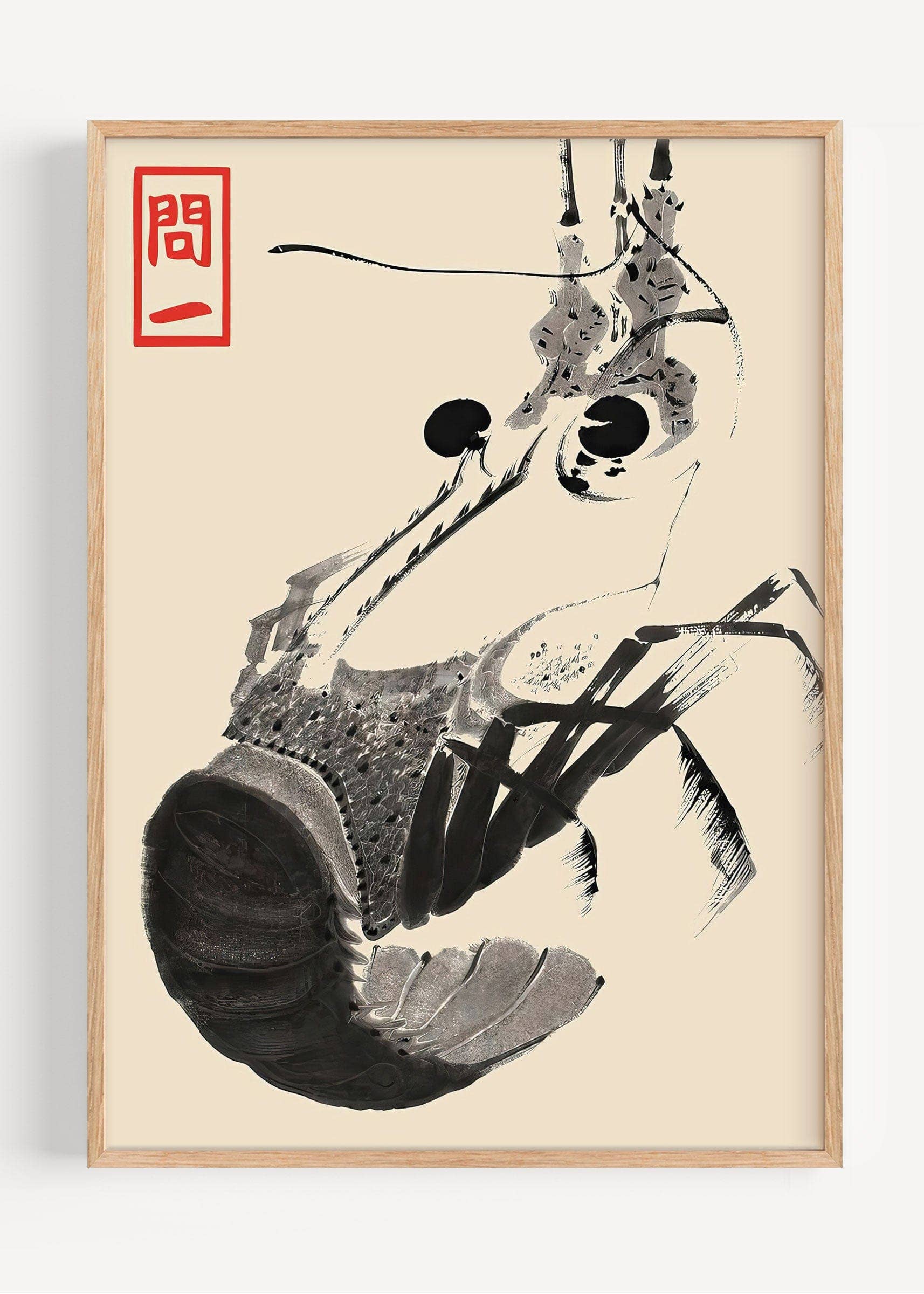 Peardrop Prints - Wholesale Art Print - Matsumoto Hoji – Prawn in Ink | Japanese Sumi-e Seafood Art Print I135-780