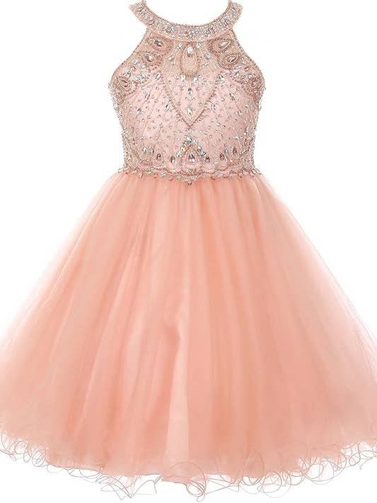 Rhinestone Halter Neck Junior Bridesmaid Dress for wholesale by iGirlDress