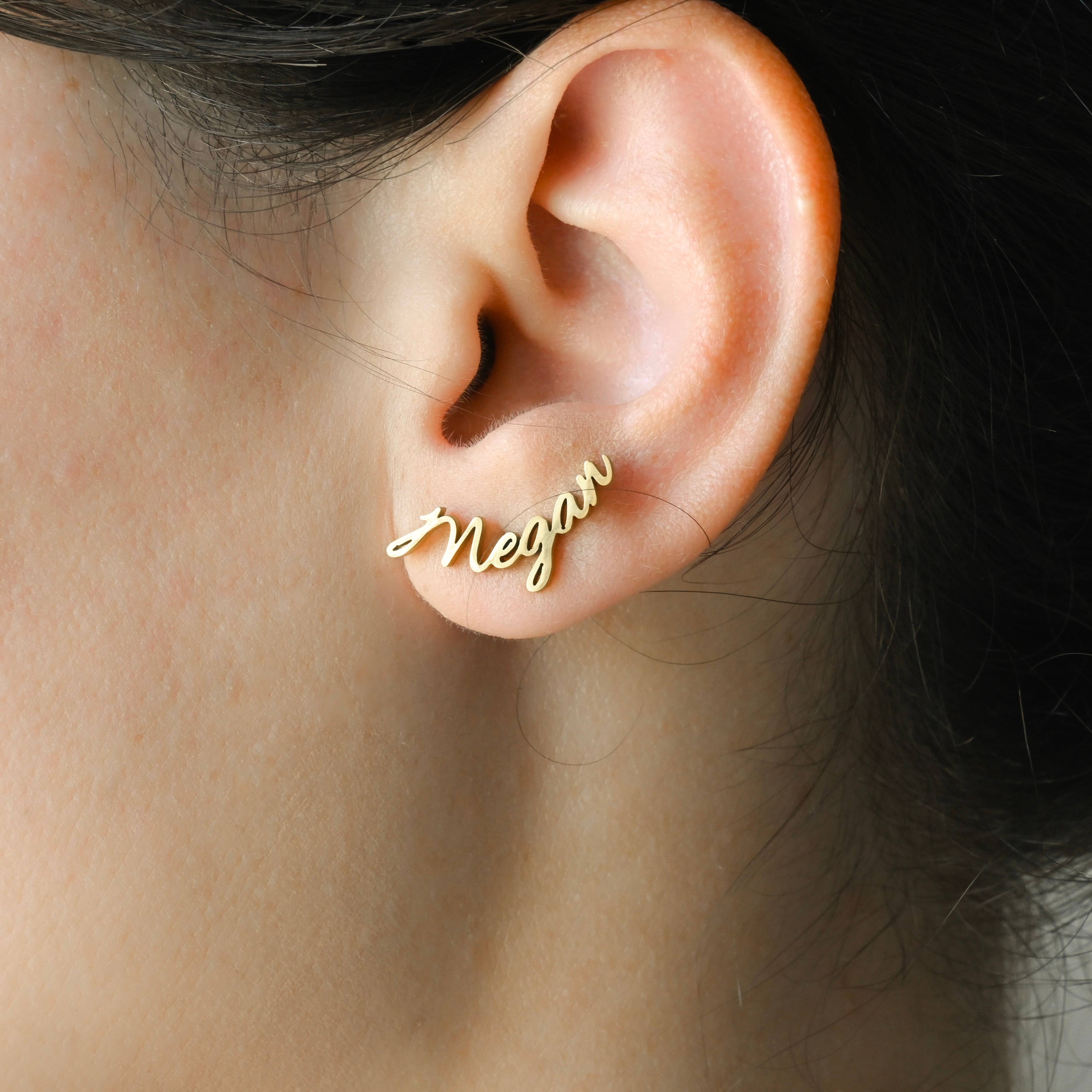 Blueyejewelry - Wholesale Stud/Post Earrings - Custom Name Earrings- 18k Gold Personalized Name Studs7