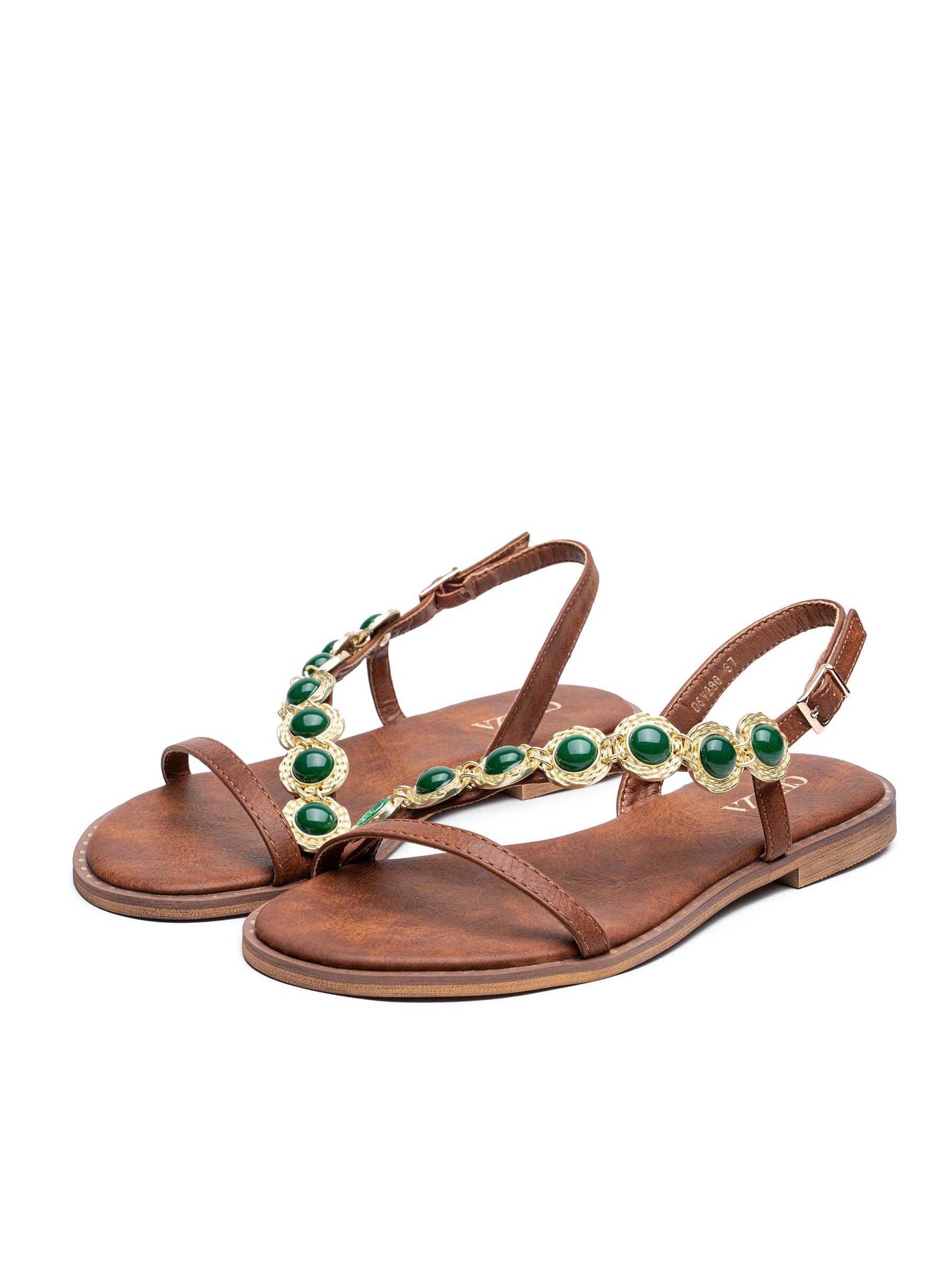 CEREZA - Vente Sandales – femme - Sandales plates avec bride ornée de pierres précieuses6