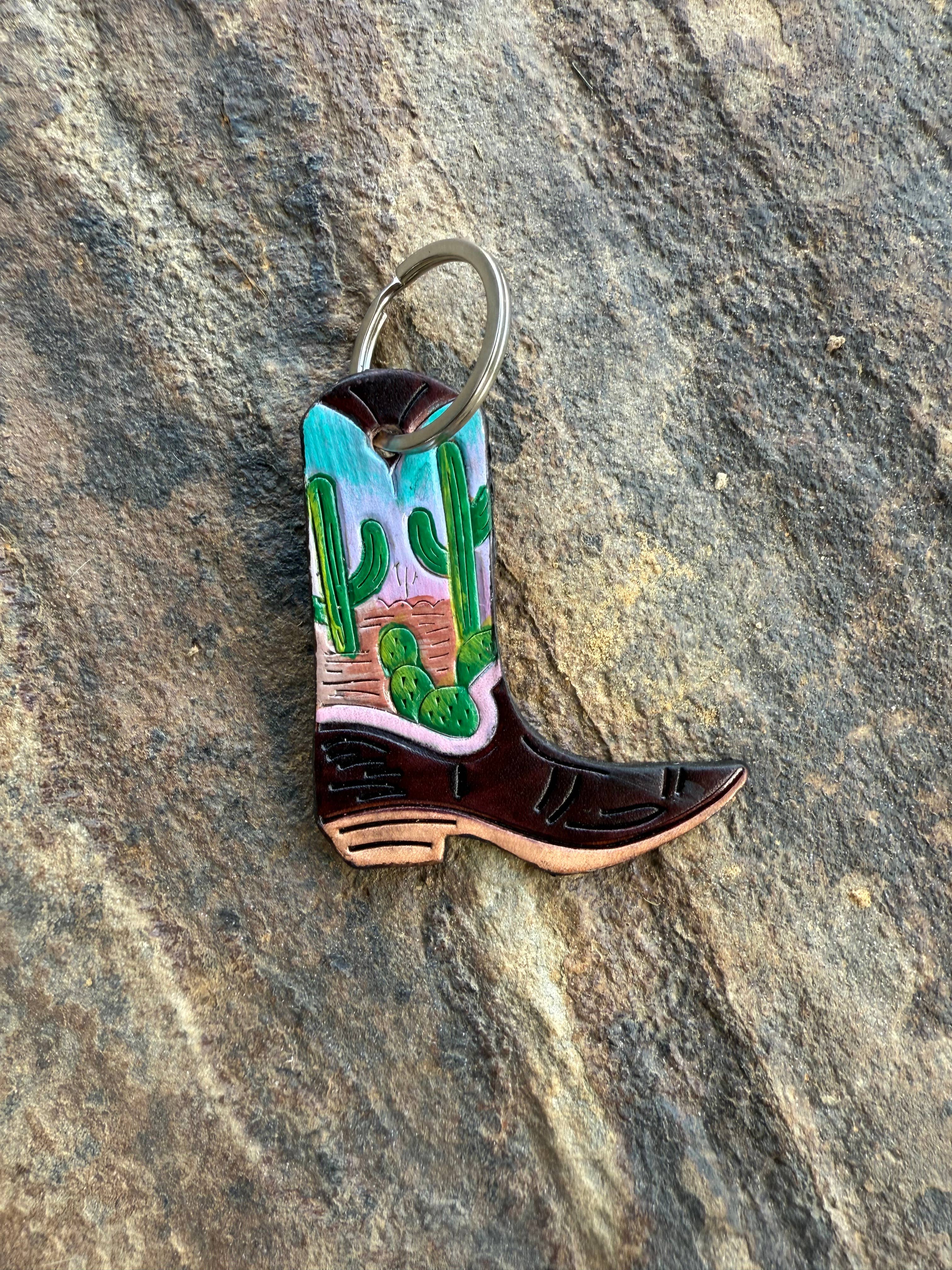 Texas Western Cowhide Bags and More - Wholesale Keychain - Women's - Leather Boot Hand Painted Keychain, Charm1