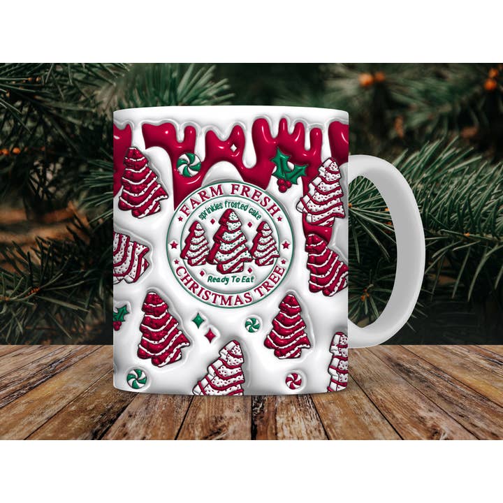 NVC Ecommerce LLC - Wholesale Coffee mug - Christmas Tree Cake Snacks Mug Wrap, Retro Xmas Gift3