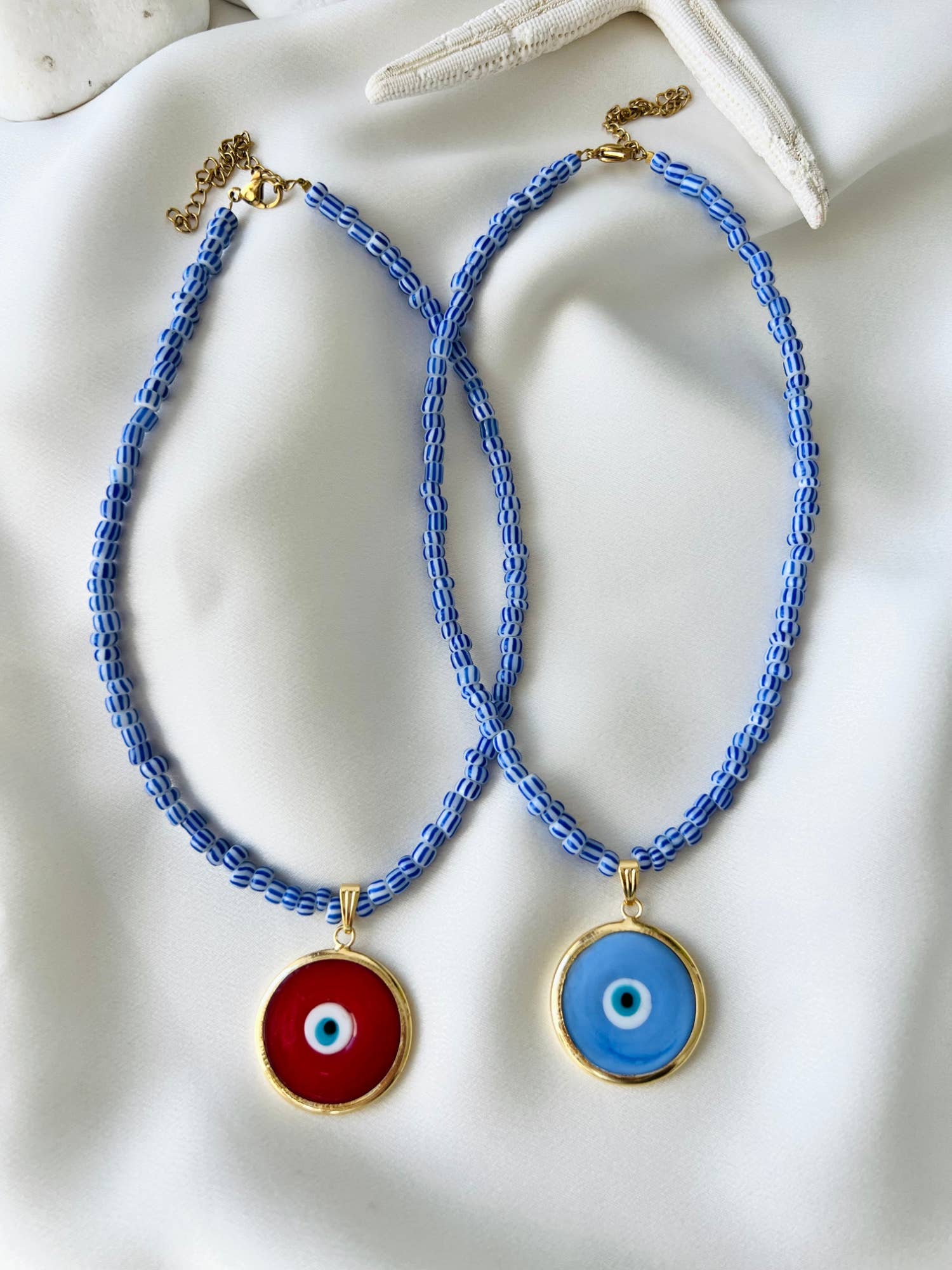 Goupi - Wholesale Pendant/Charm Necklace - Greek colored beaded necklace with colorful glass eye charm0