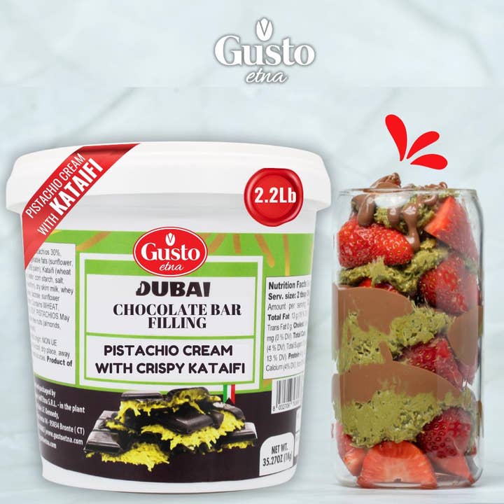 Wholesale Italian Food - Wholesale Chocolate Bar - Gusto Etna, Pistachio Chocolate Bar Filling, 30% Pistachio, Pistachio Cream with Crispy Kataifi 2.2 lb (1kg)5