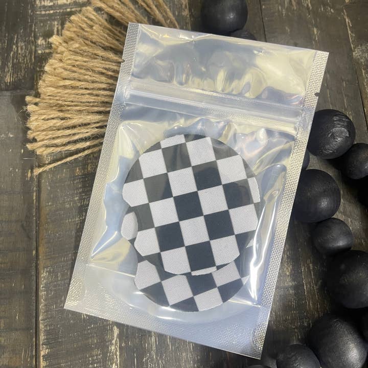 Pink August - Wholesale Car Coaster - Women's - Black Checkered Car Coasters 1