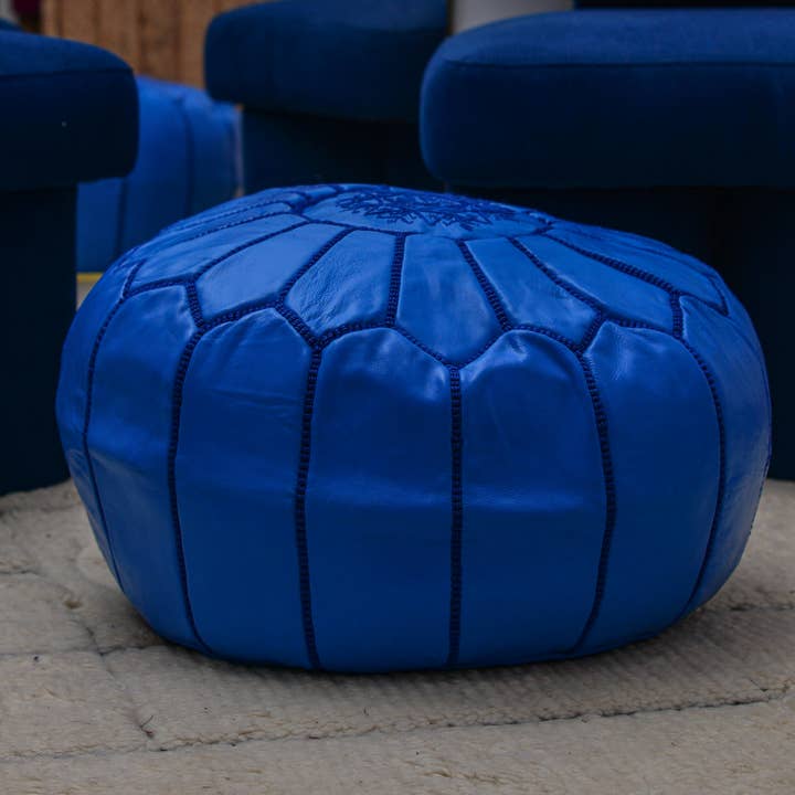 romeda - Wholesale Pouf - Yellow Moroccan pouf in genuine leather, handmade round pouf1