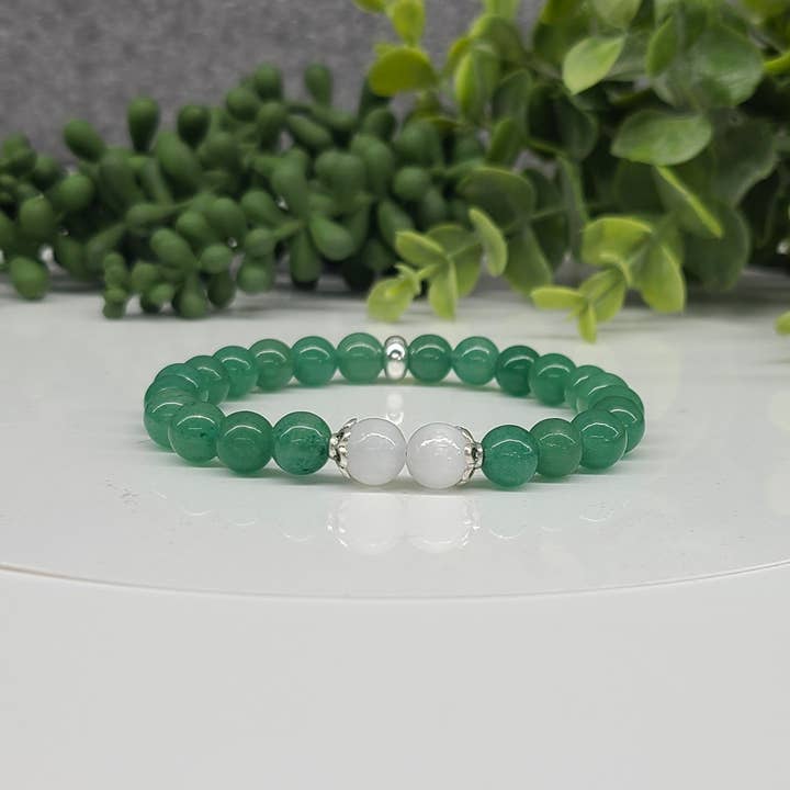 Pulsera elástica de 8 mm de aventurina verde con selenita para venta al por mayor de Meraki Gemstones