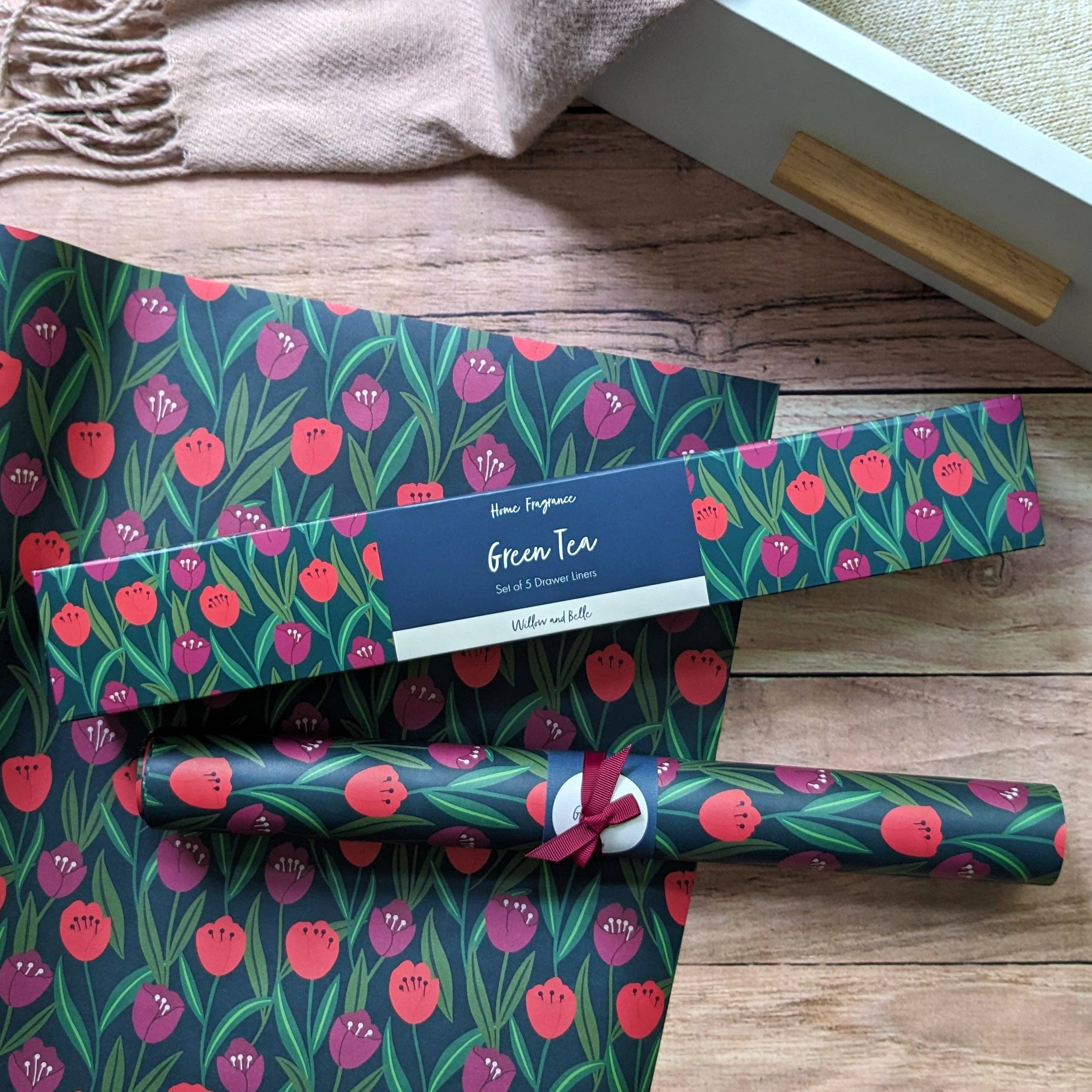 Robert Frederick Ltd - Wholesale Drawer Liner - Scented Drawer Liner - Set of 5 Green Tea - Tulips Design1