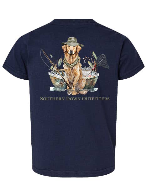 Southern Down Outfitters – T-shirts estampadas – Criança por atacado – Cão em Barco Toddler Tee2