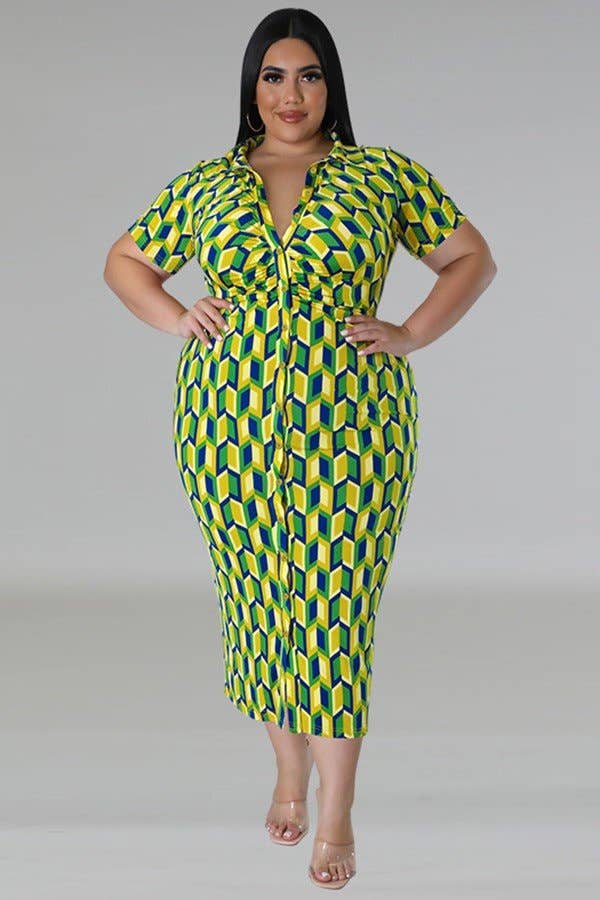 Green Plaid Short Sleeve Shirt Dress for wholesale on Faire1