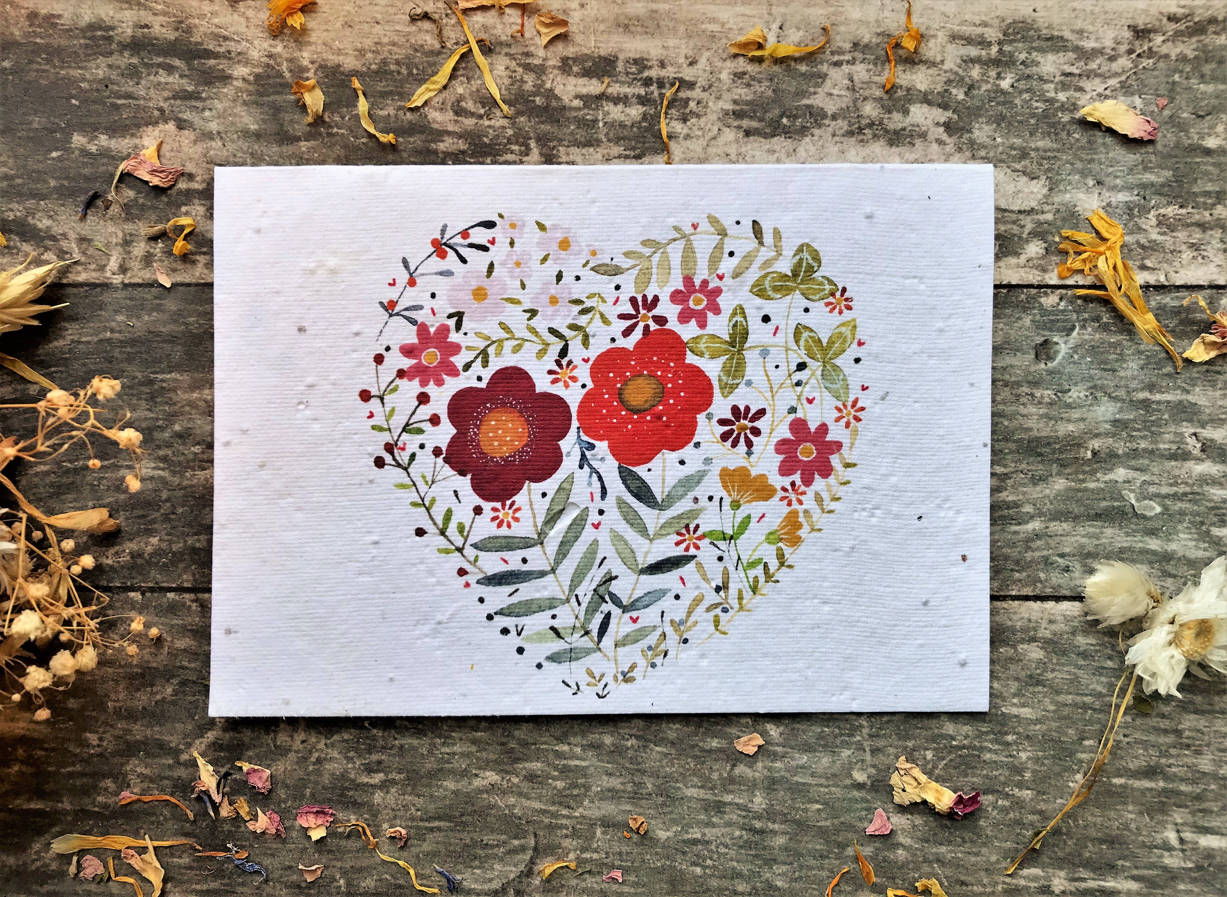 Erika's Whimsical Art – wholesale Love card – Plantable  Seed Paper Floral Heart Card2