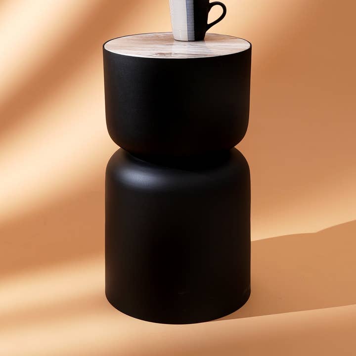 Toronto Marble Drum Table with Black Iron Base-Modern accent for wholesale by Expo Bazaar