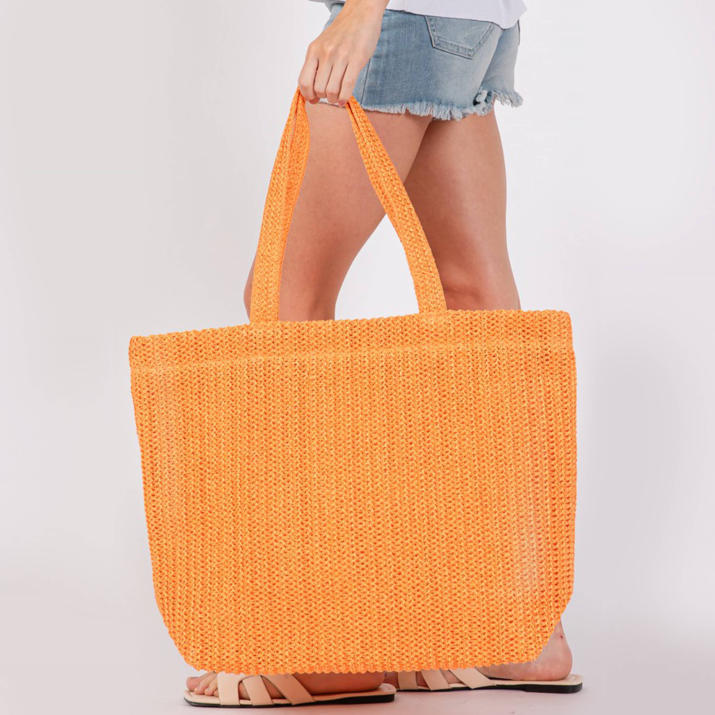 Hana - Wholesale Tote Bag - Women's - Solid Color Crochet Summer Straw Tote Bag25