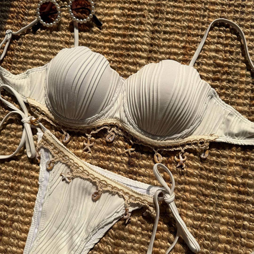 UNISHE - Wholesale Two Piece Swimsuit - Women's - Solid Color Shell Petal Decor Sexy Two-Piece Swimsuit ZK27552