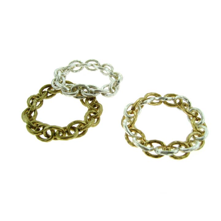 D LINE - Wholesale Link & Chain Bracelet - Stretch Hammered Oval Links Bracelet