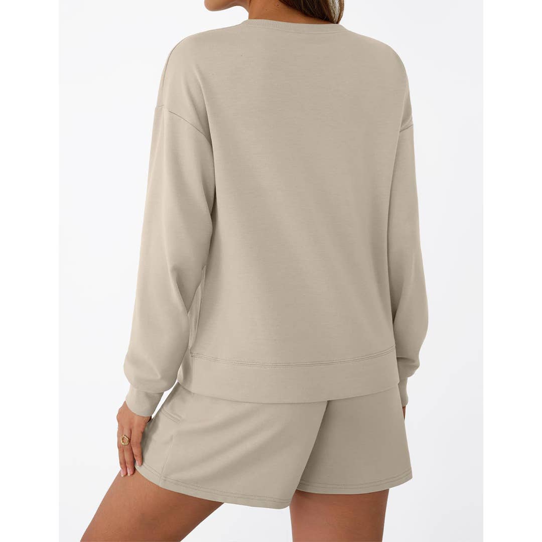 UNISHE - Wholesale Top & Short Set (NOT Loungewear) - Women's - Long Sleeve Sweatshirt and Shorts Fashion Casual Set MD23212