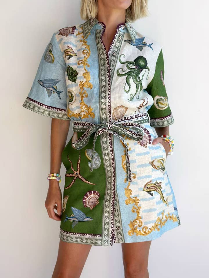 GREEN Casual fashion linen cardigan temperament dress for wholesale on Faire