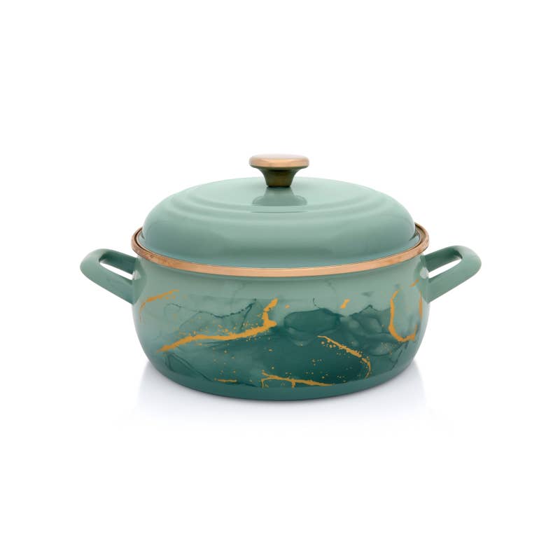 Metalac Enamelware - Wholesale Cooking Pot - Casserole Enameled Pot with Lid, 169 oz, Marble Collection