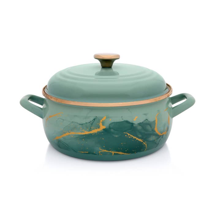 Metalac Enamelware - Wholesale Cooking Pot - Casserole Enameled Pot with Lid, 169 oz, Marble Collection0
