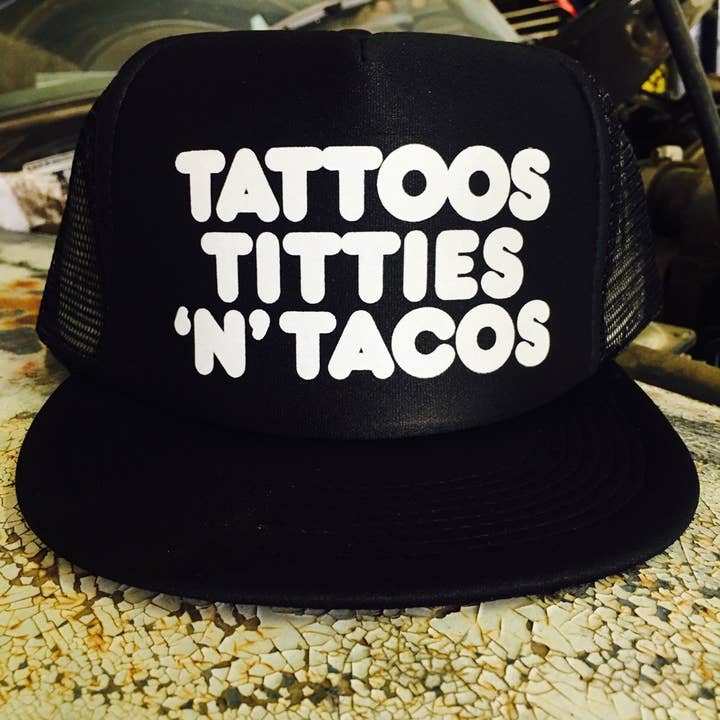CP016-BLACK WHITE | Tattoos Titties 'N' Tacos for wholesale on Faire