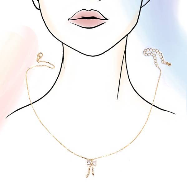 Gold PETITE RHINESTONE BOW NECKLACE | 80N600 for wholesale on Faire