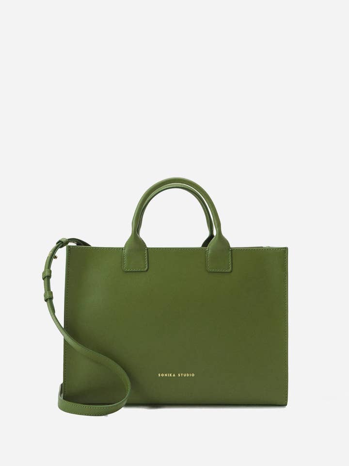 Tonika Tote Bag - Green Leather for wholesale by Sonika Studio
