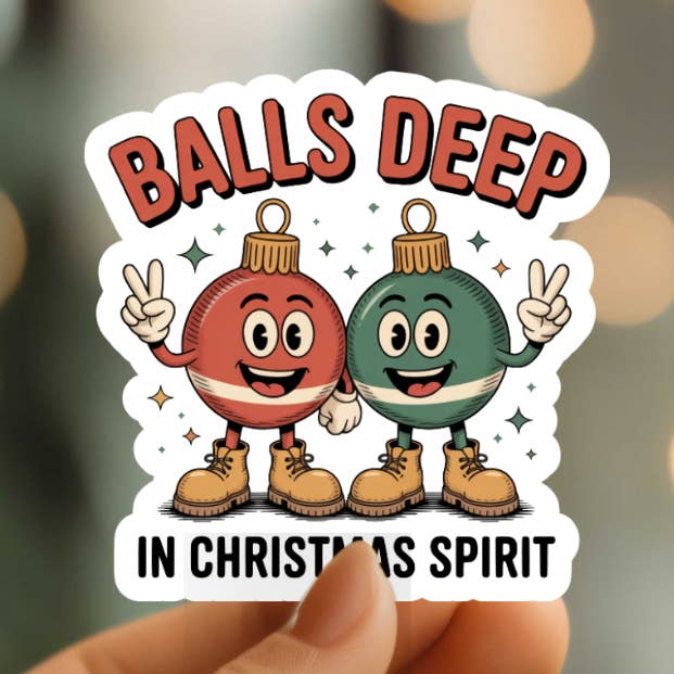 Funny Christmas Ornament Vinyl Sticker for wholesale by Mystical Monkey Toes