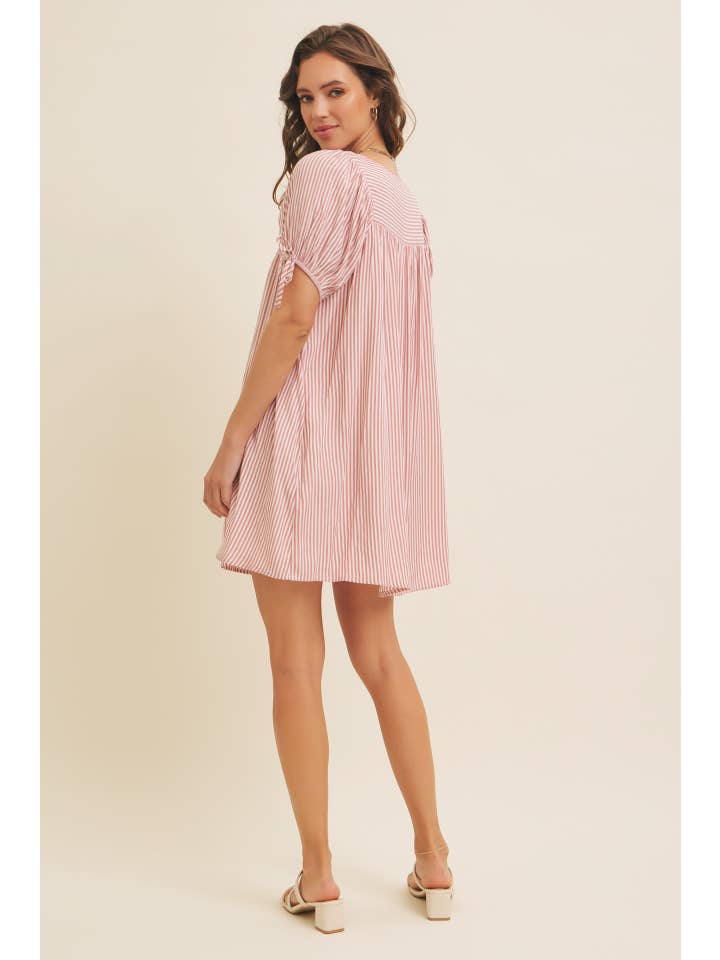 in february - Wholesale Dress - Women's - SQUARE NECK STRIPE FLARE MINI DRESS WITH BOW ON THE SLEEVES14