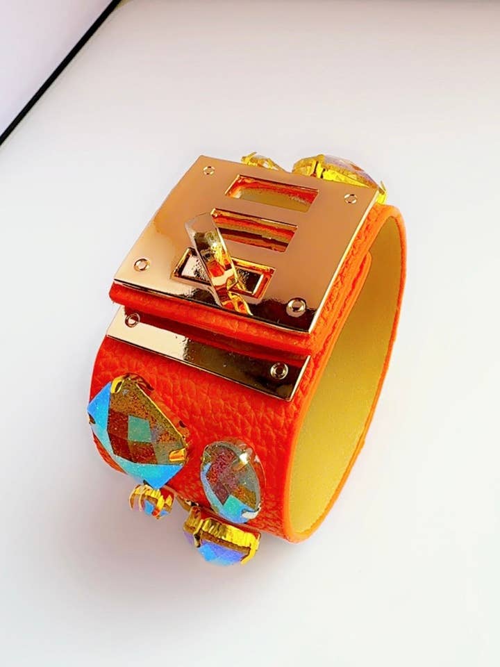Orange Læder Bling Armbånd for engroshandel hos Soderena Designs