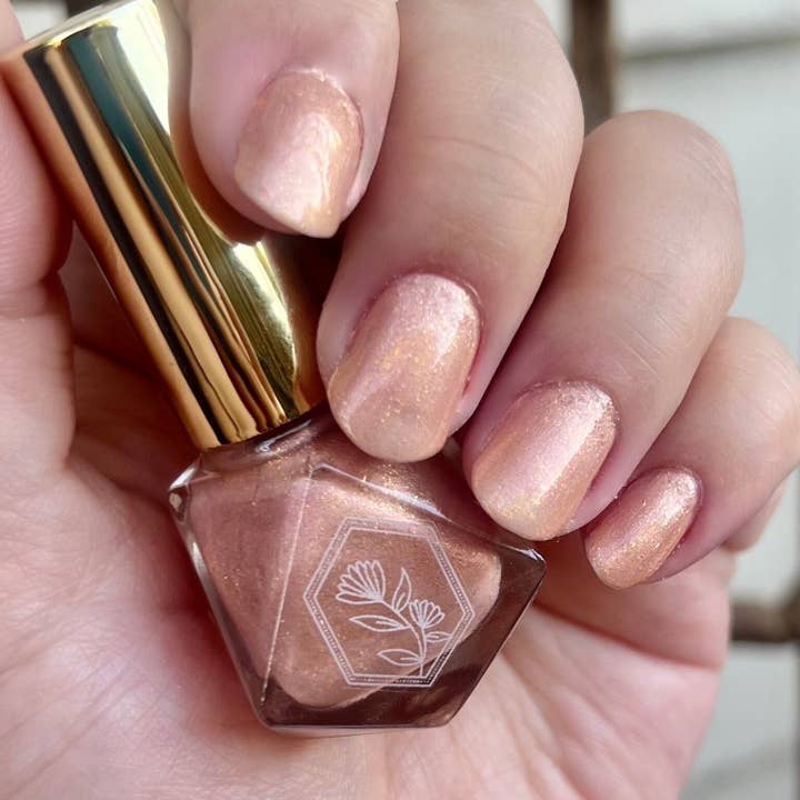 Palafoxia Beauty - Wholesale Nail Polish - Birthday Suit - Peachy Pink With Specks of Gold Nail Polish