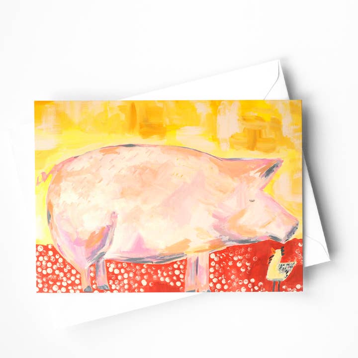 Pig and Chicken Greeting Card  for wholesale by Kaley Alie Art