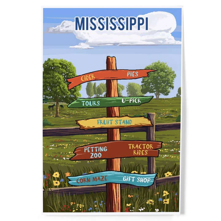 ART PRINTS Mississippi, Signpost, Orchard for wholesale by Lantern Press
