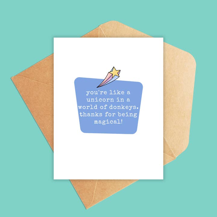 Jolly Rae - Venta al por mayor Tarjetas de agradecimiento - Tarjeta de felicitación «Eres como un unicornio en un mundo de burros»