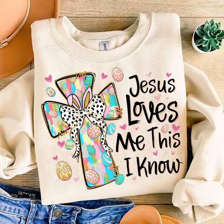 Jesus älskar mig, det vet jag tröja, kristen påsktröja för wholesale av NVC Ecommerce LLC